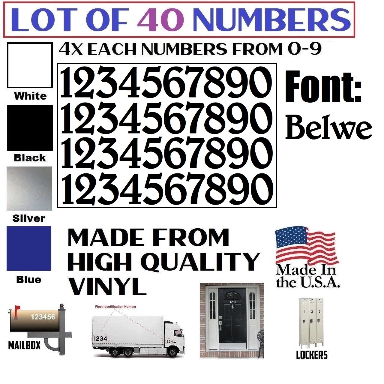 Lot of 40 White,Black,Silver,Blue Vinyl Mailbox,Tool Box,Locker Numbers [BELWE