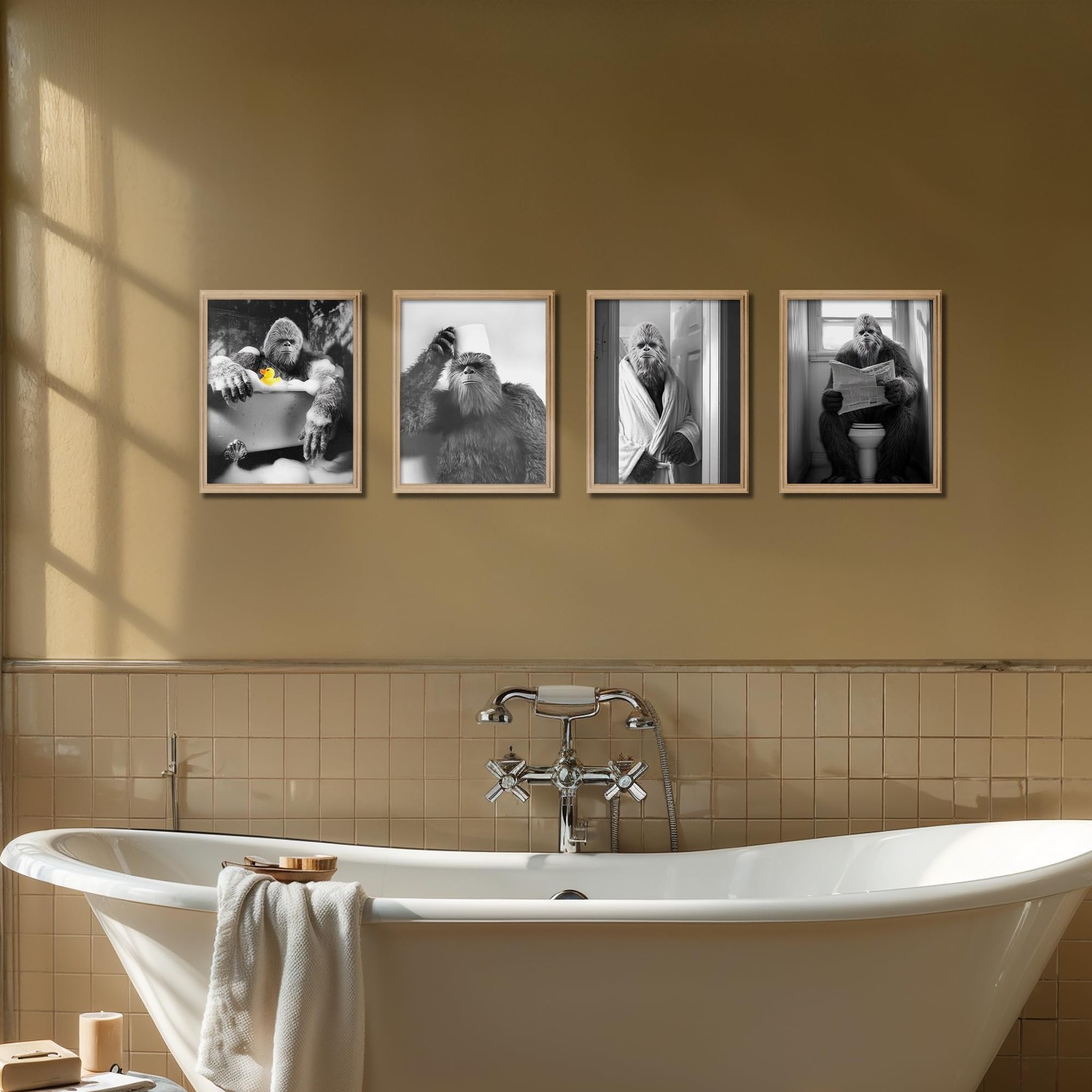 DEQSX Funny Bigfoot Bathroom Decor Wall Art Prints Set of 4, Farmhouse Animal…