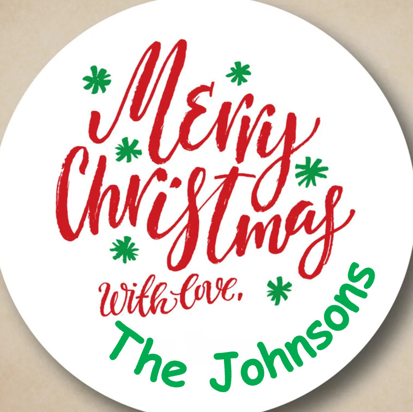 Personalized Merry Christmas round stickers 1.5 inches – Simple and Elegant *