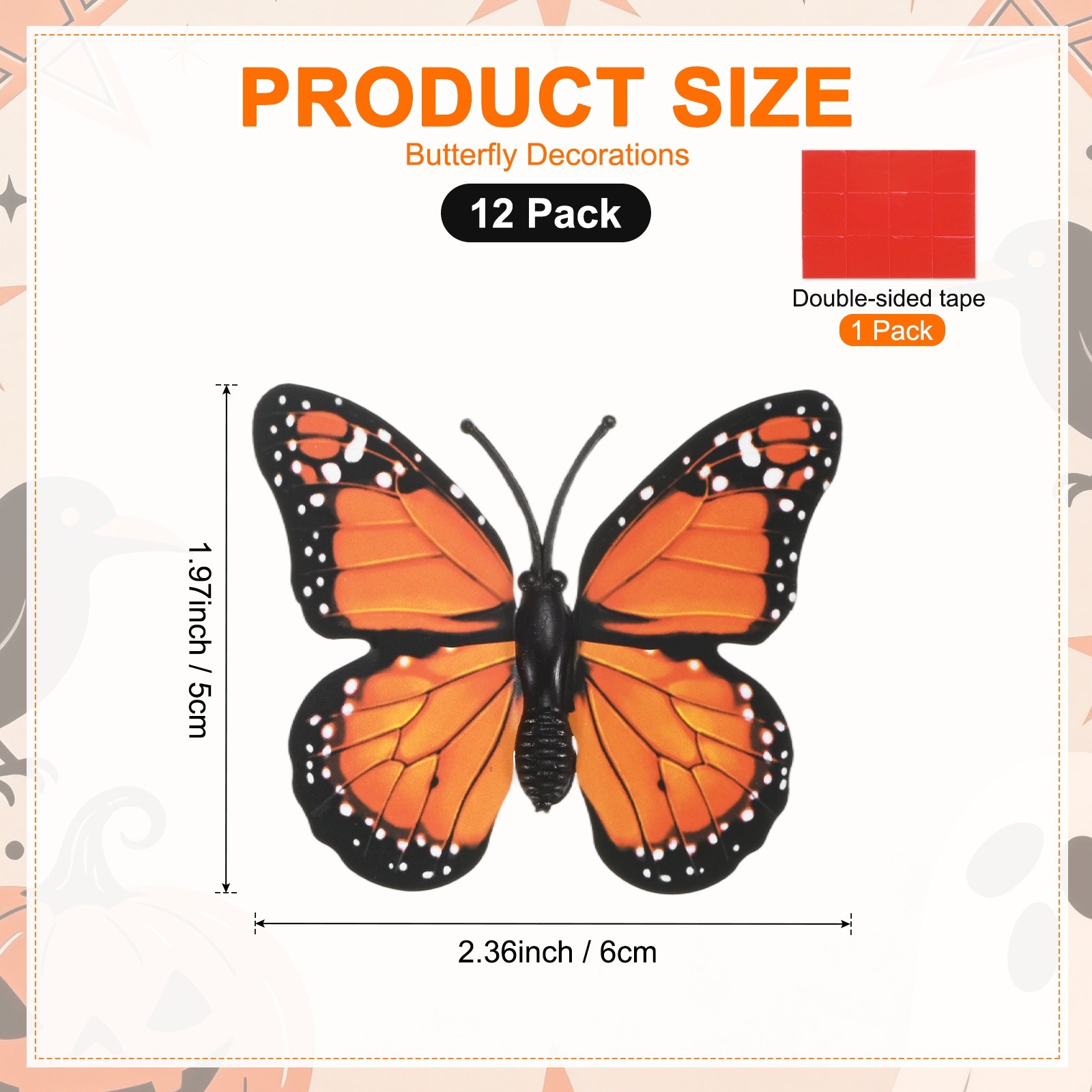 12 Monarch Butterflies 3D Wall Decorations [Orange, 6x5cm] – 12 Pieces