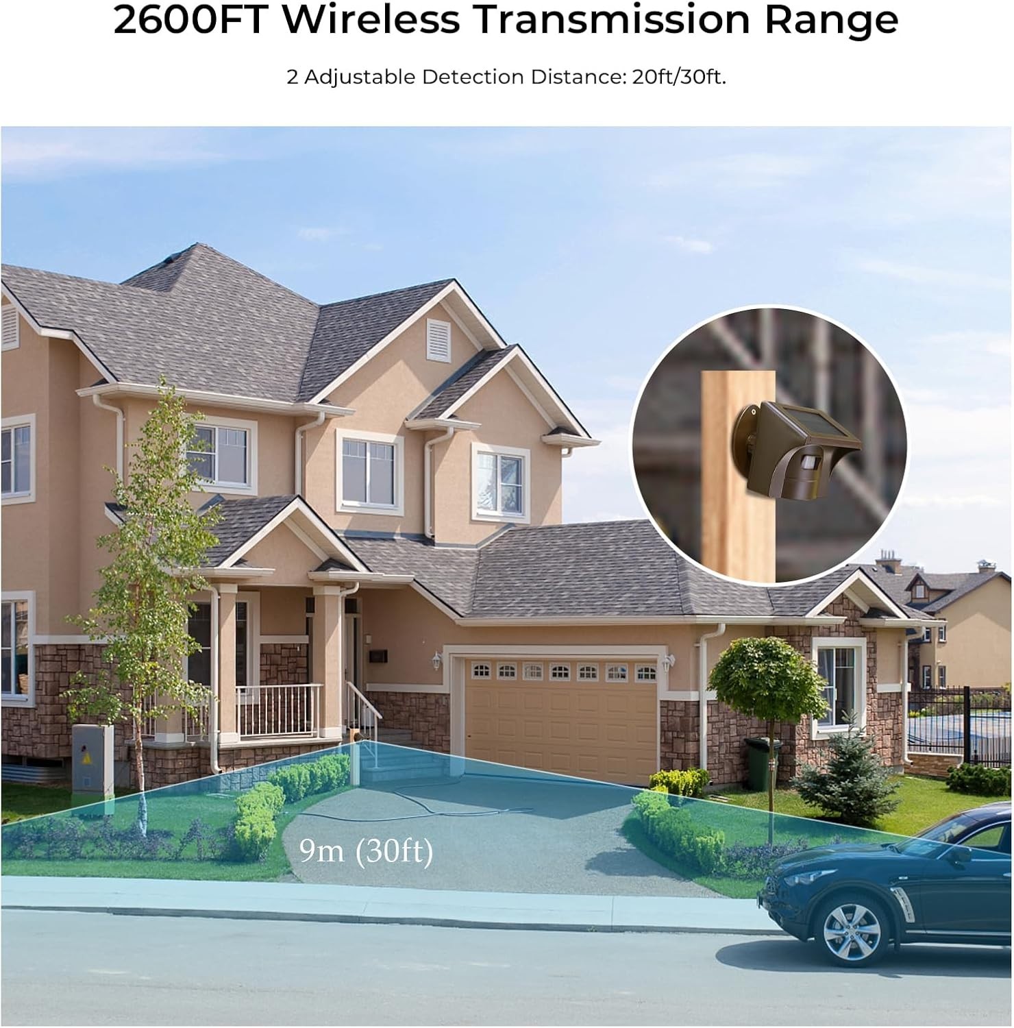 Long Range Solar Wireless Driveway Alarm Outdoor Normal, 1 sensor