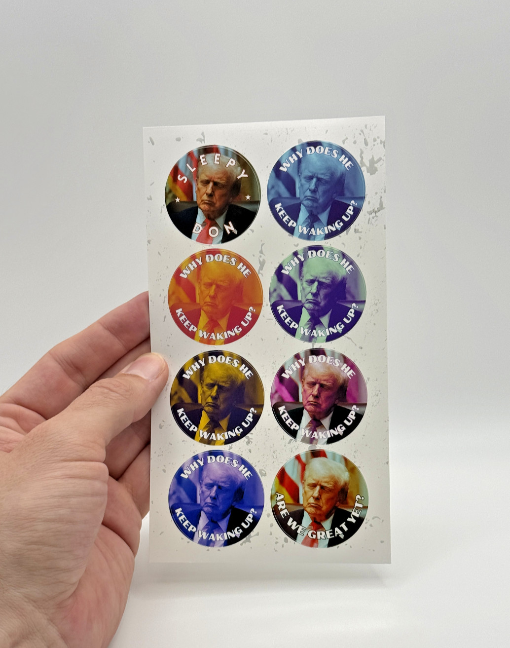 Donald Trump Asleep Stickers 8pc Assorted Anti Trump Political Humor Decals 2"