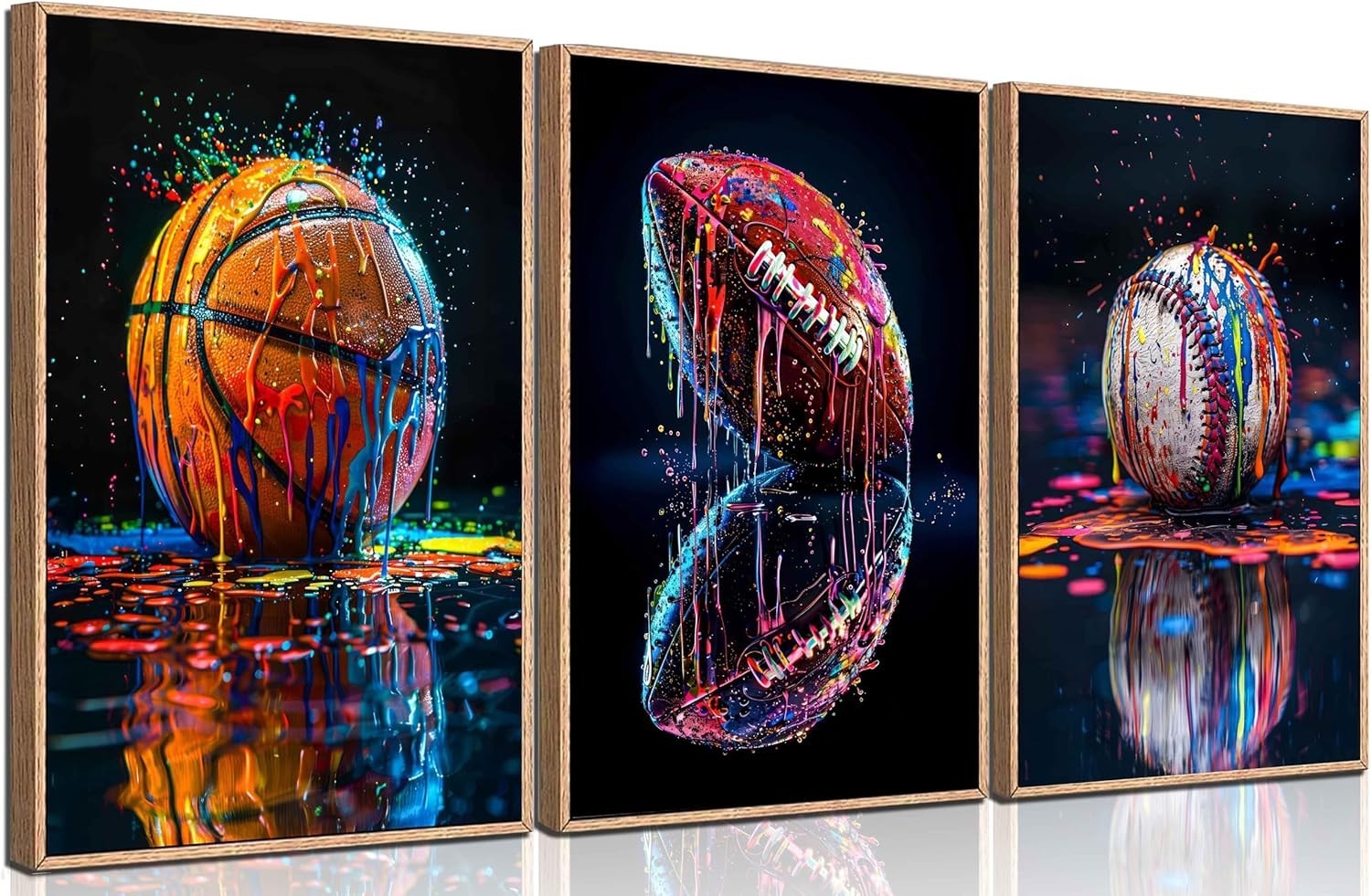 3Pcs Graffiti Sports Canvas Wall Art Boys Room Rustic Football Baseball Rugby…