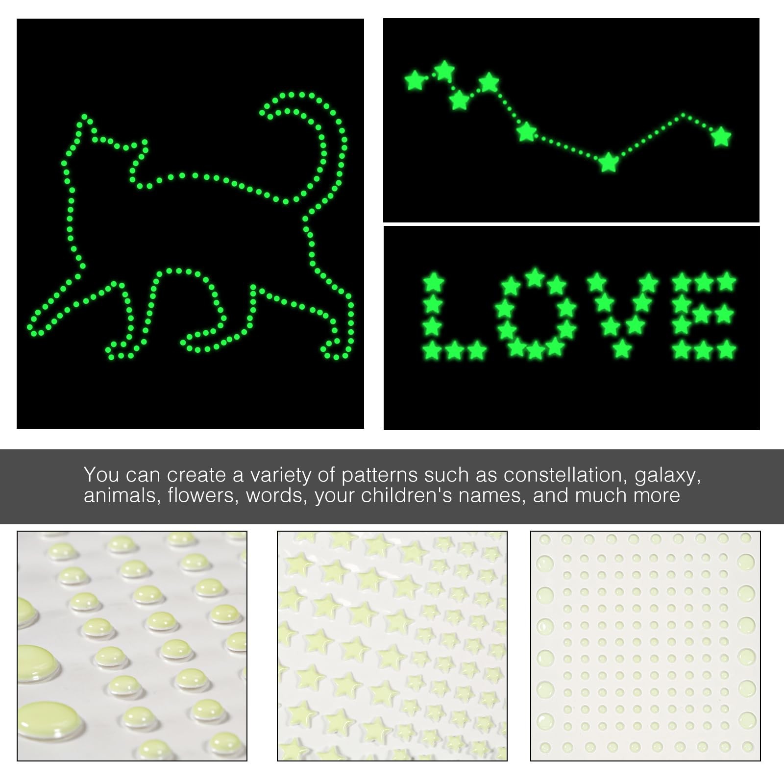 Realistic Tiny 3D Domed Glow in The Dark Stars, 826pcs Glow Dots and Stars, A…