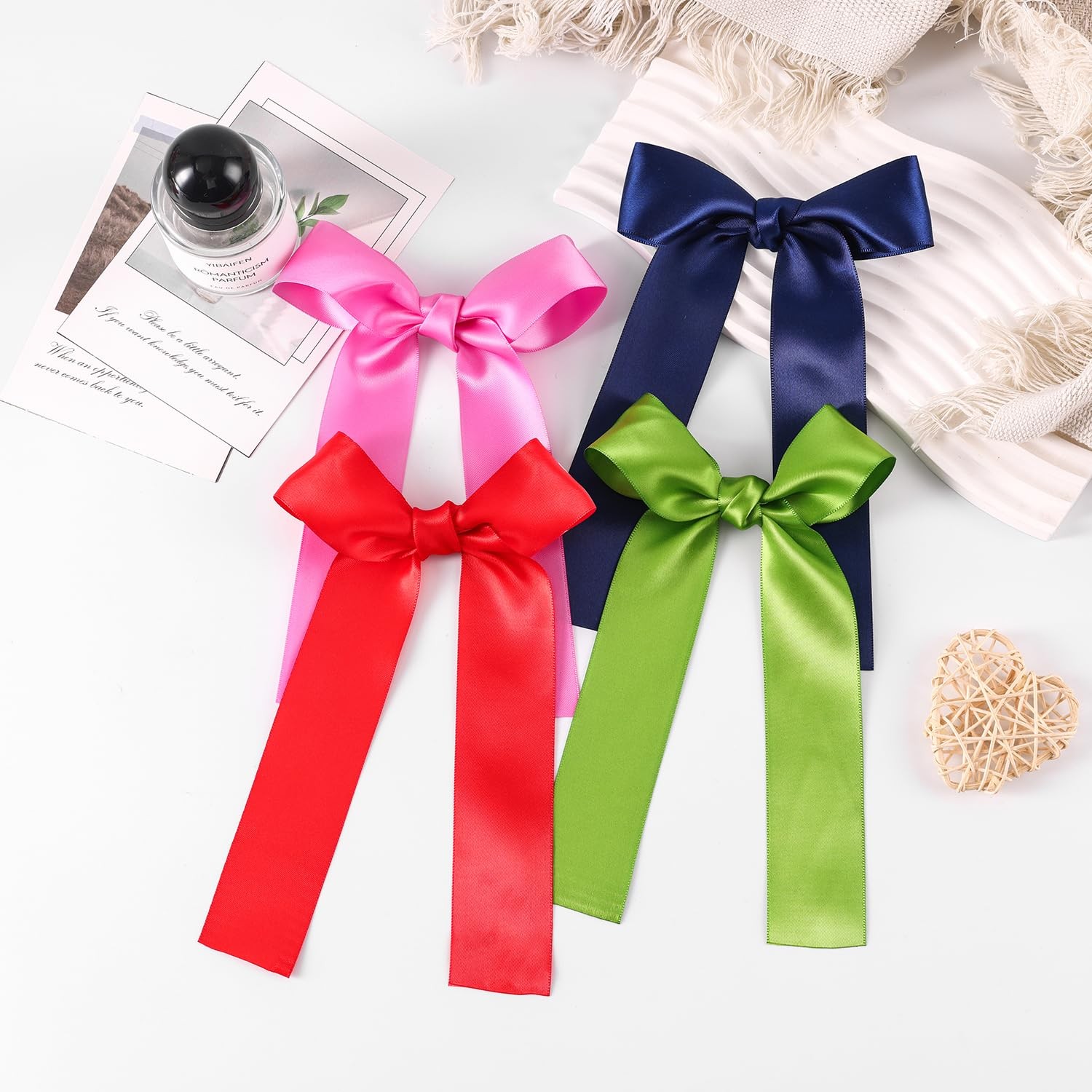 2-Pack Long Satin Ribbon Hair Bows for Girls – Elegant Silk Hair Clips for