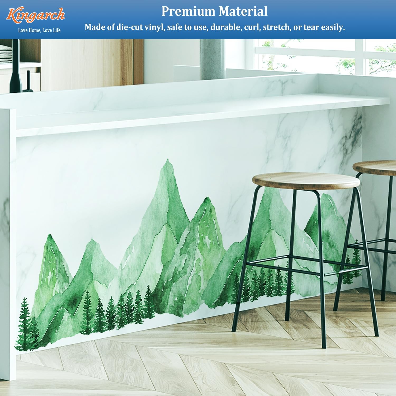 Green Mountain Wall Decals Peel and Stick – Scenic Forest Range Mural Pine Tr…