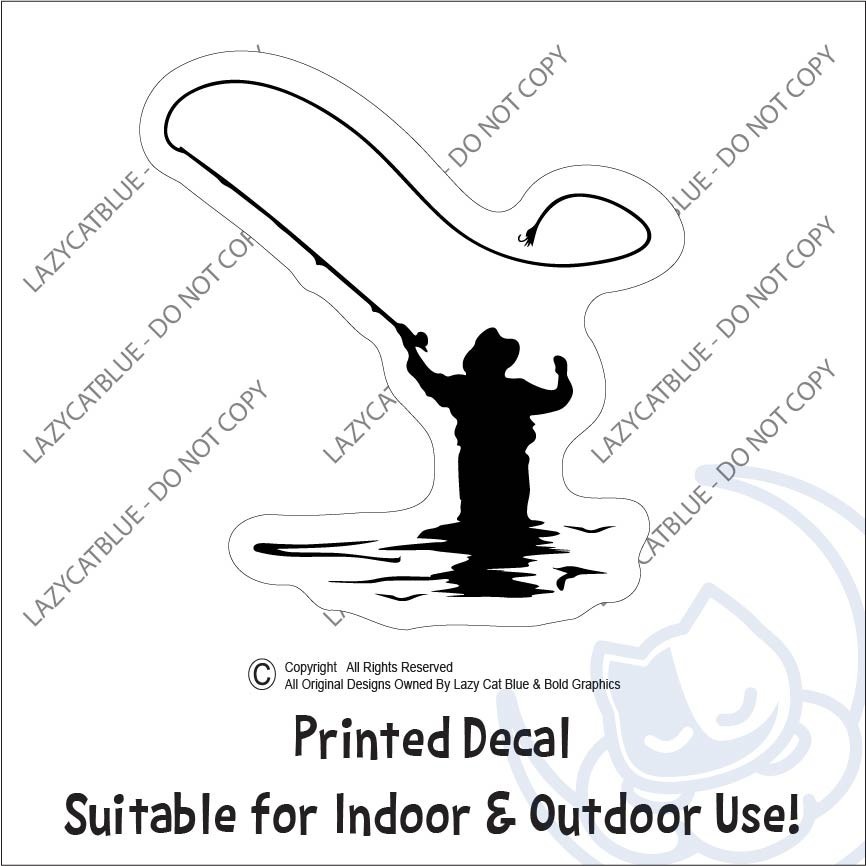 Fly Fishing Decal Sticker Fish Outdoors Fisherman Pole Vacation Travel Life Man