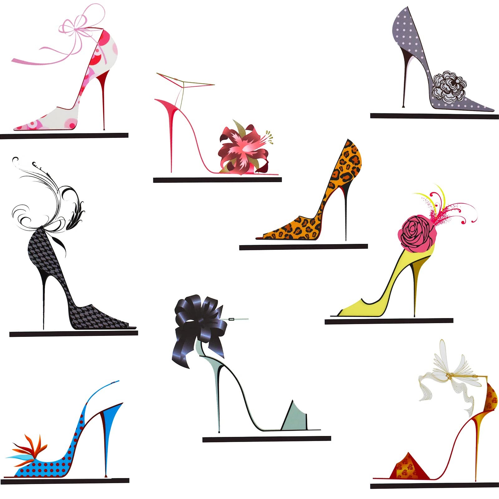 Fashion Colorful High Heels Shoes Wall Decal Modern Flower Shoes Heels Wall S…