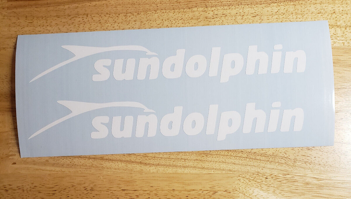 SUNDOLPHIN Decals Stickers Gloss white Kayak Canoe Boat jon pedal 10" (2) USA