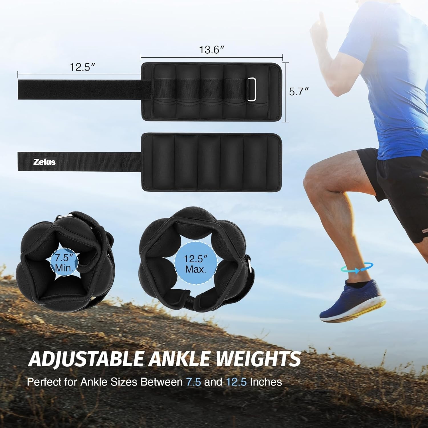 Soft Iron Z-Fit Ankle Weights 1 Pair Adjustable, 4LB/7LB/10LB for Women…