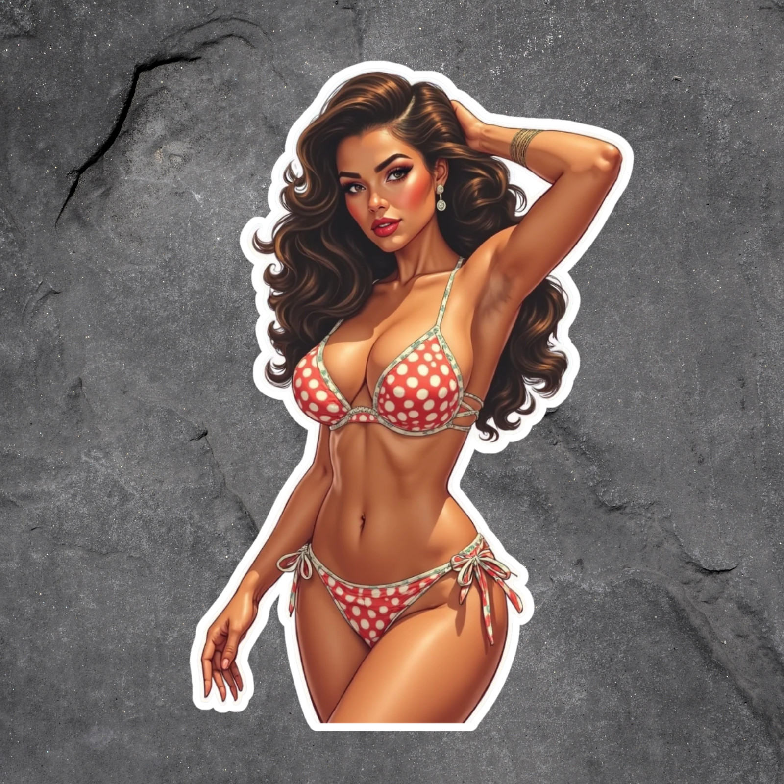 Pinup girl sticker vinyl decal sexy girl in red polka dot bikini retro pinup art