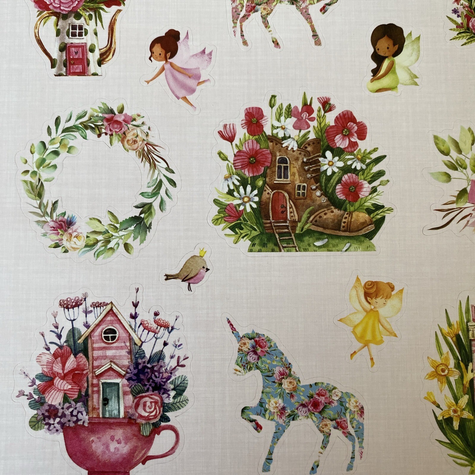 Kid Fairies Flowers Butterflies Unicorn Fantasy Flower Shop Teapot Stickers New