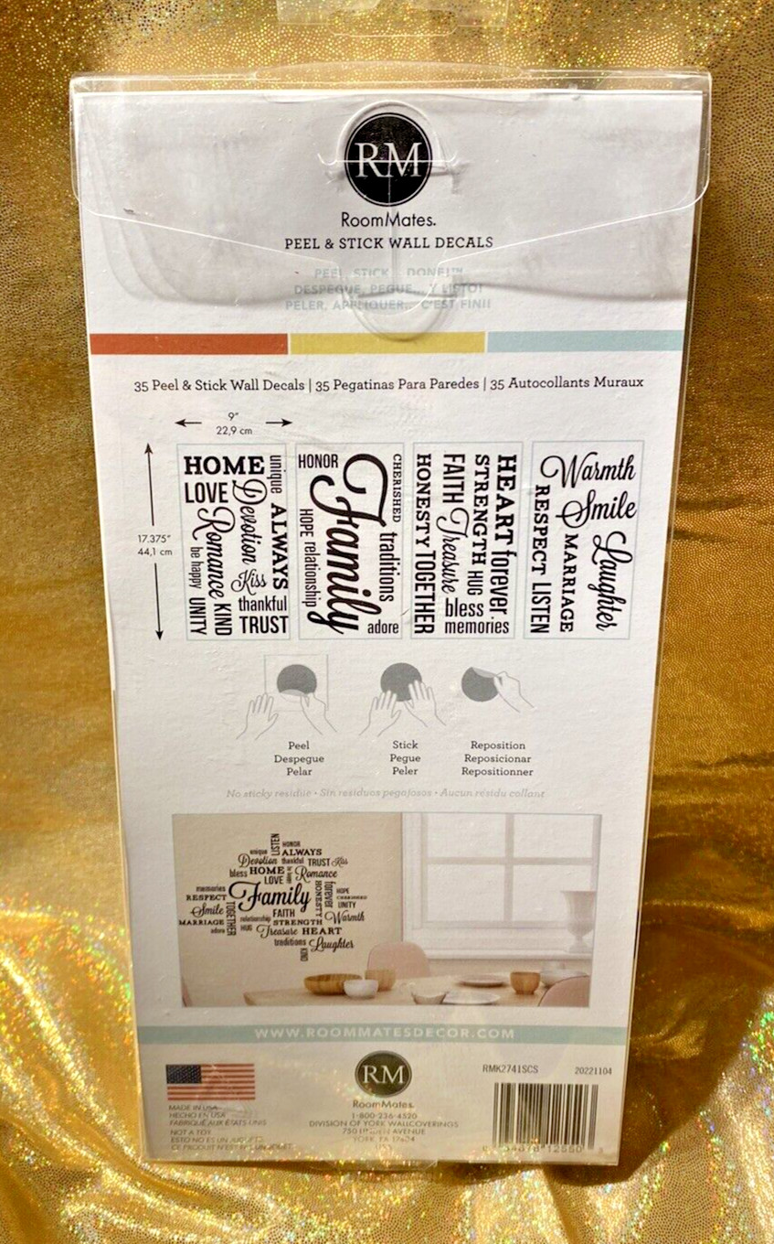 RoomMates Peel & Stick Wall Decal FAMILY HOME Quotes New