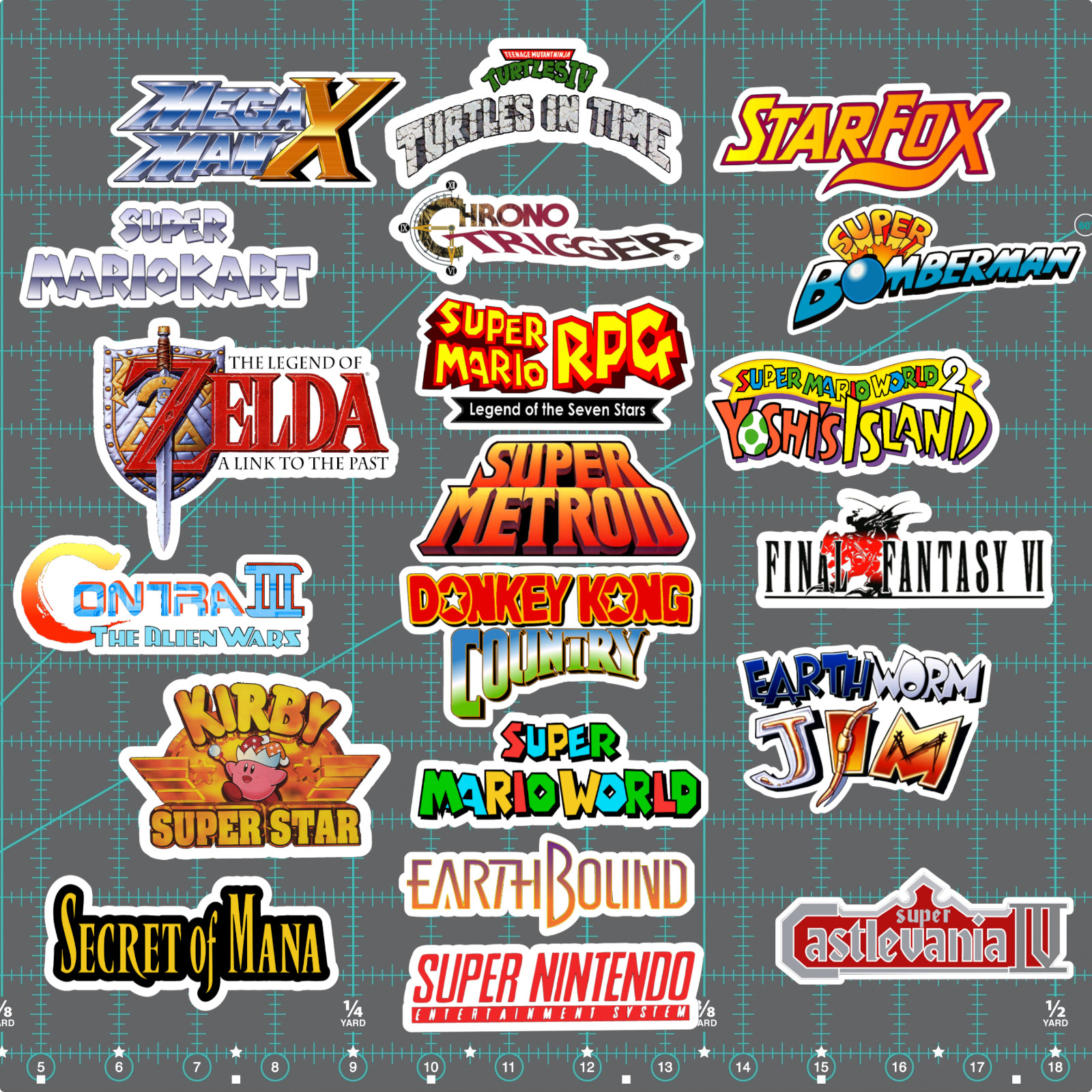 20 Super Nintendo SNES Logo Sticker Pack – White, Clear or Holographic – Vinyl