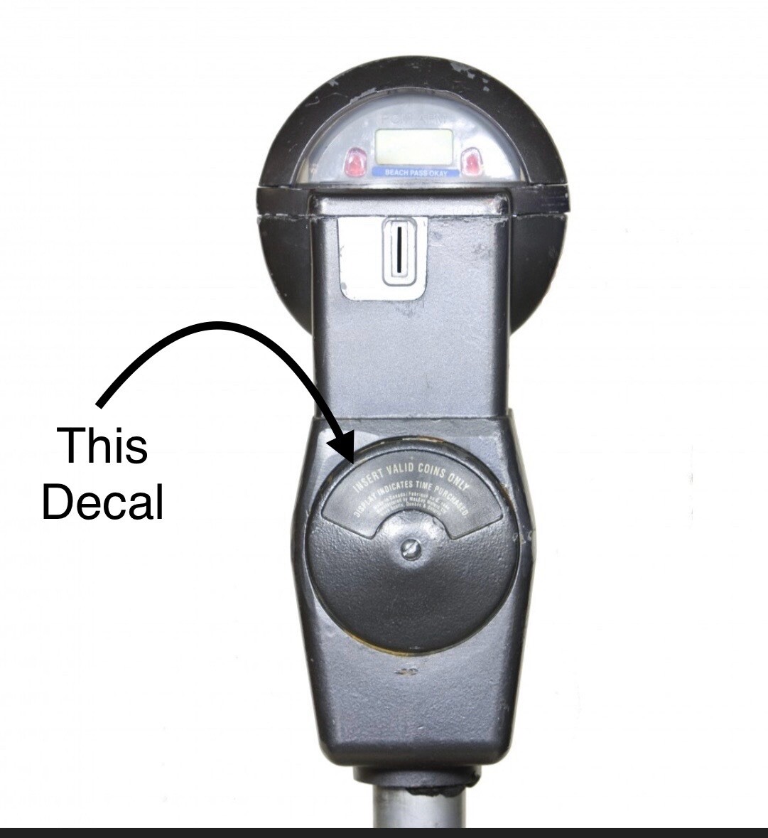 Duncan Parking Meter Decal, Round Vault, Box Silver Letters