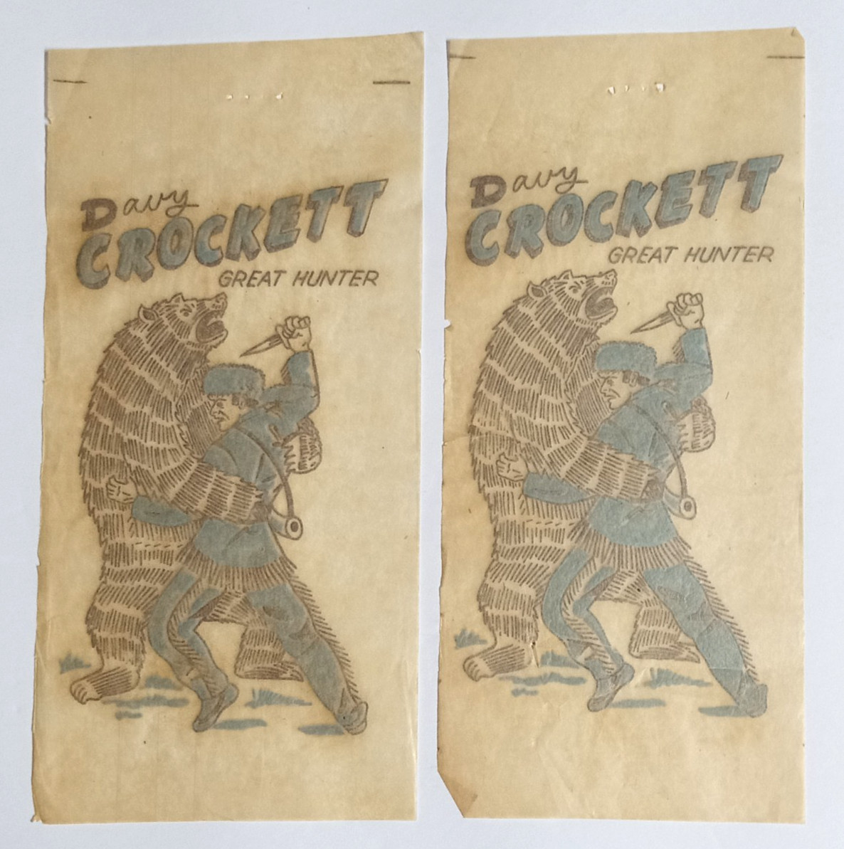 Vintage 1950s Iron On Transfers Davy Crockett (Qty 2 Decals) 3"w x 5.5"h each