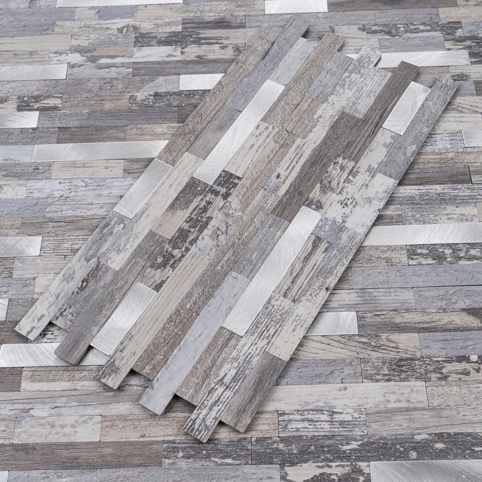 Azulejos Adhesivos Madera Envejecida Y Plata Para Chimenea Pack De 20 Pro