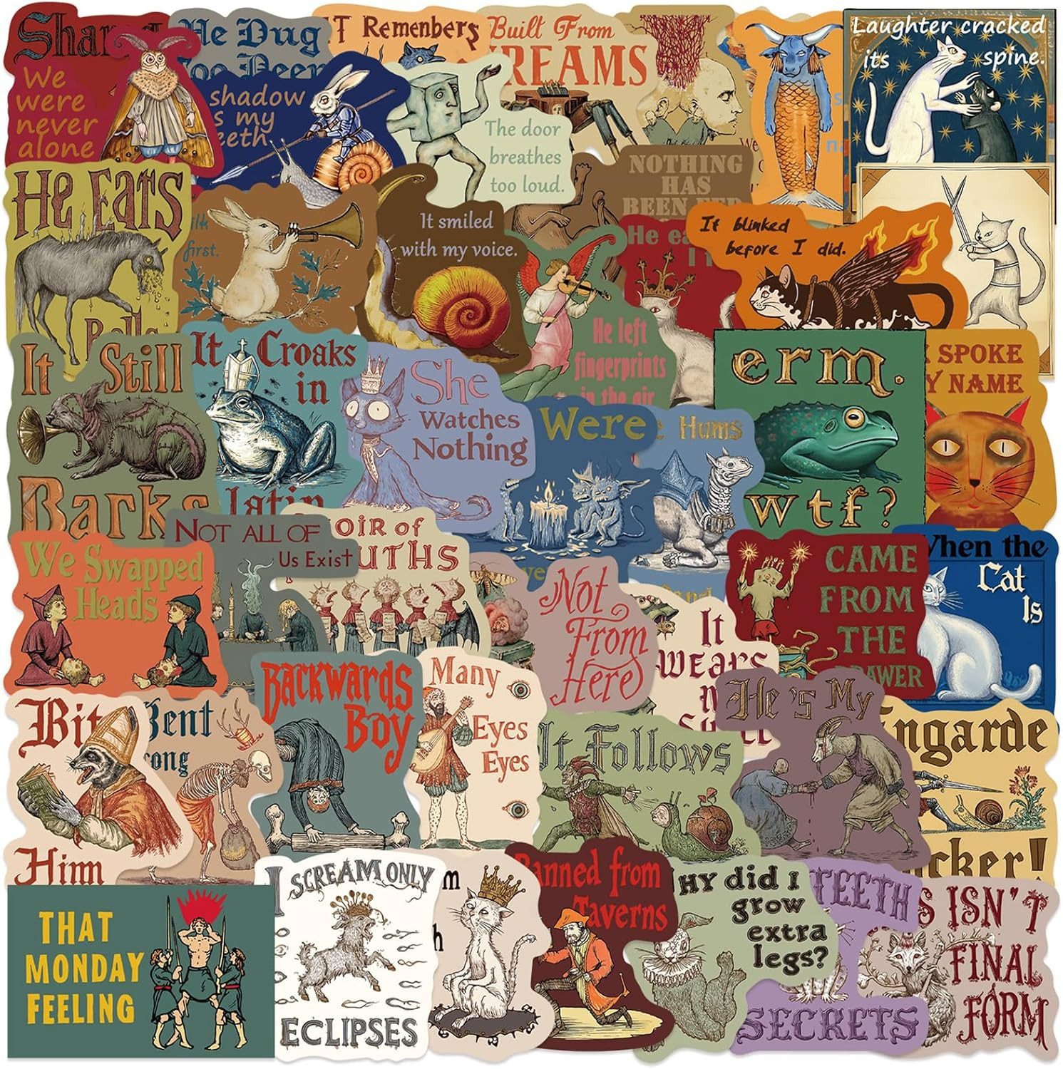 Medieval Abstract Art Stickers Pack, 50Pcs Transparent PET Funny Abstract Aesthe