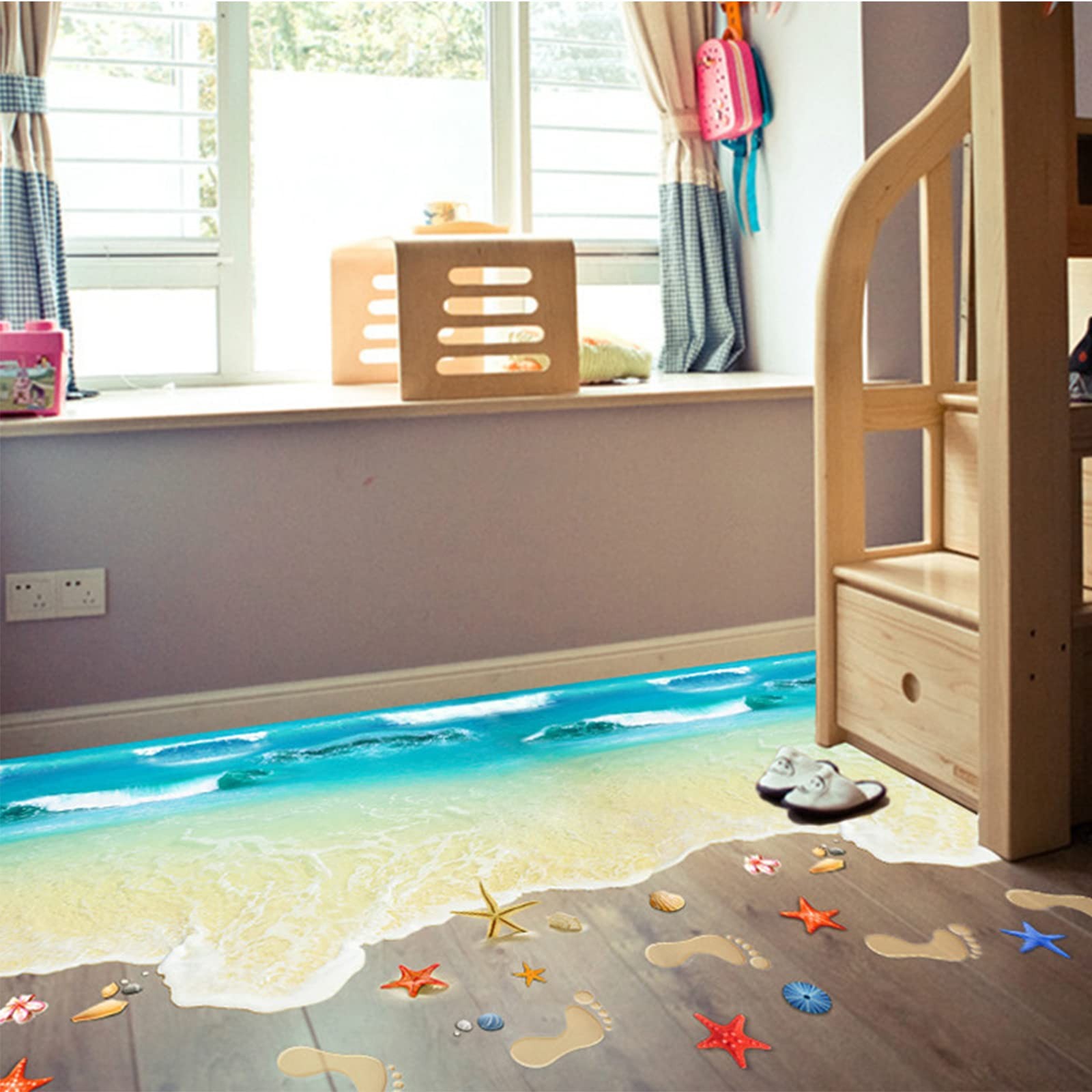 3D Water Waves Beach Ocean Waterproof Creative Floor Tiles Painting Murals Wa…