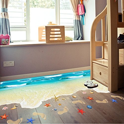 3D Water Waves Beach Ocean Waterproof Creative Floor Tiles Painting Murals Wa…
