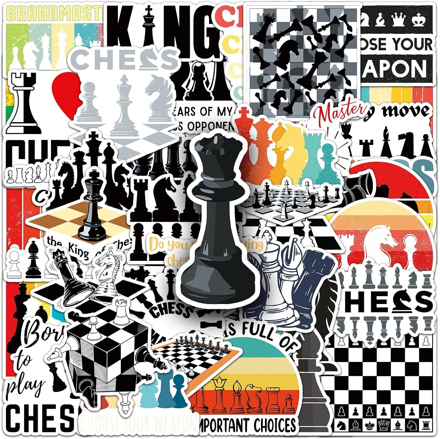 50 Pcs Unique Chess Stickers, 1.5-3 Inches Waterproof Vinyl Decals for Journals,