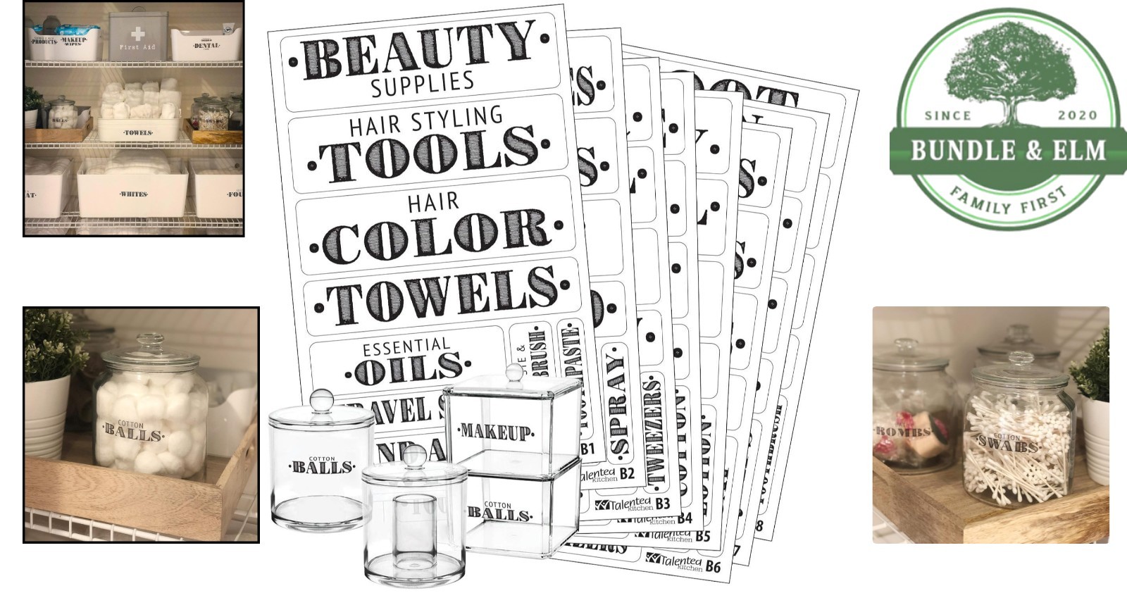 Clear Background Labels with Black Letters for Bathroom Organization and Style