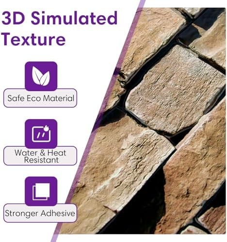 3D Peel and Stick Faux Stone Wall Panels 11.8" x 11.8" 10-Pack, Stone-Look Wa…