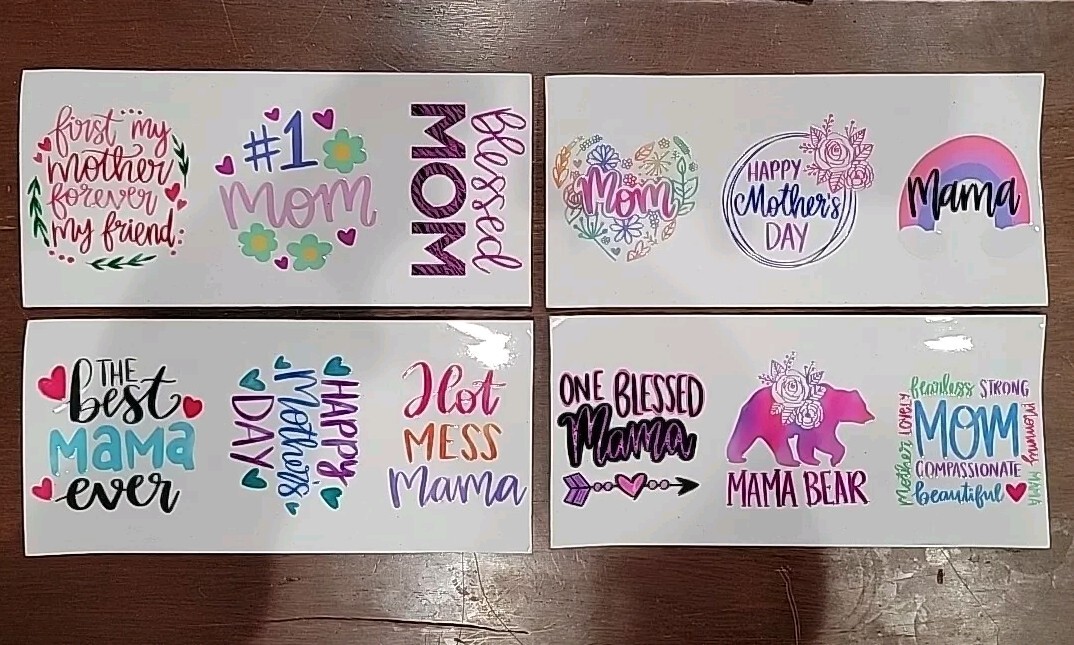 UV DTF Happy Mothers Day Mom Mama Blessed 12 Pc Decals Sticker Set 3×3"
