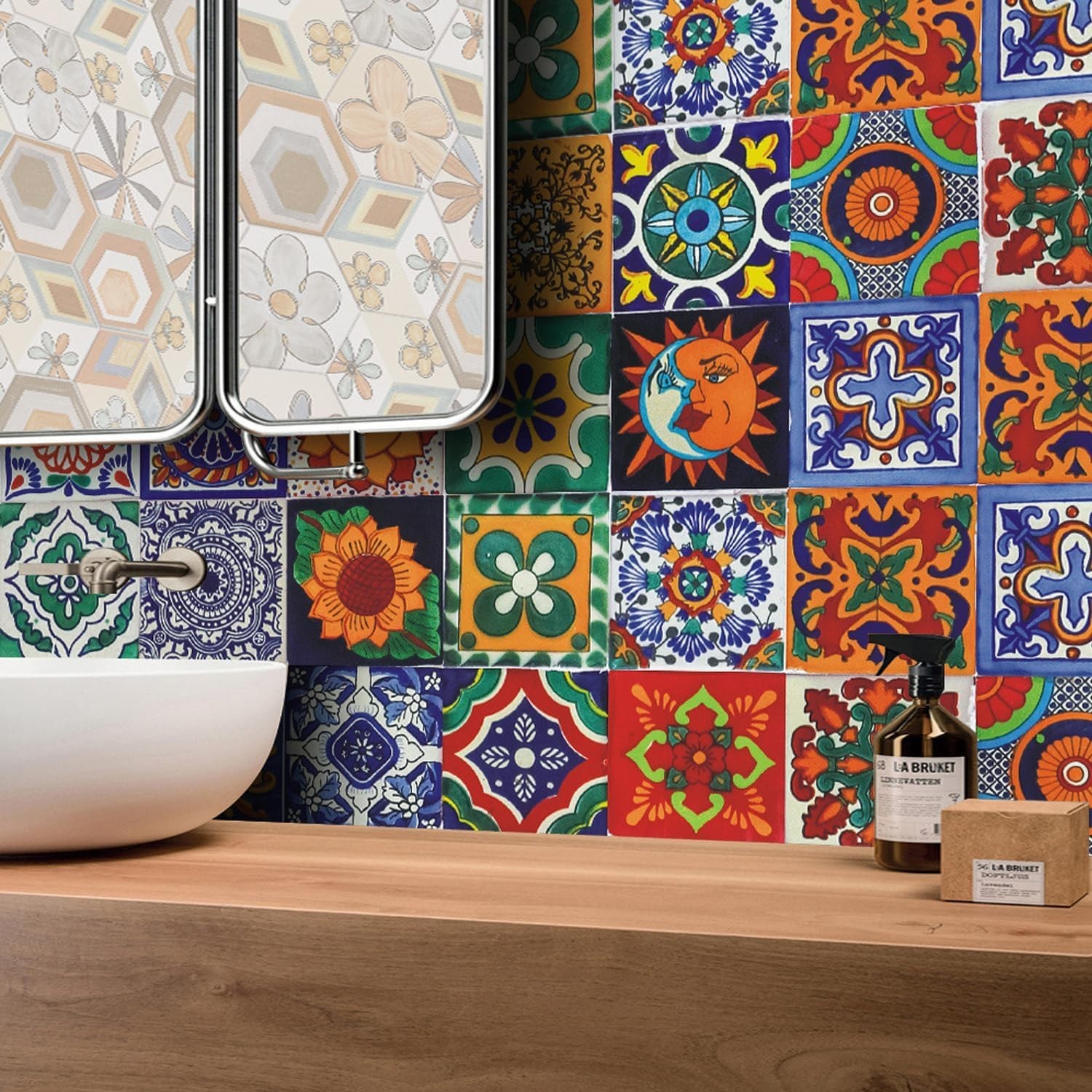 Retro Bohemian Tile Stickers – 24 Waterproof Wall Decals for DIY Decor