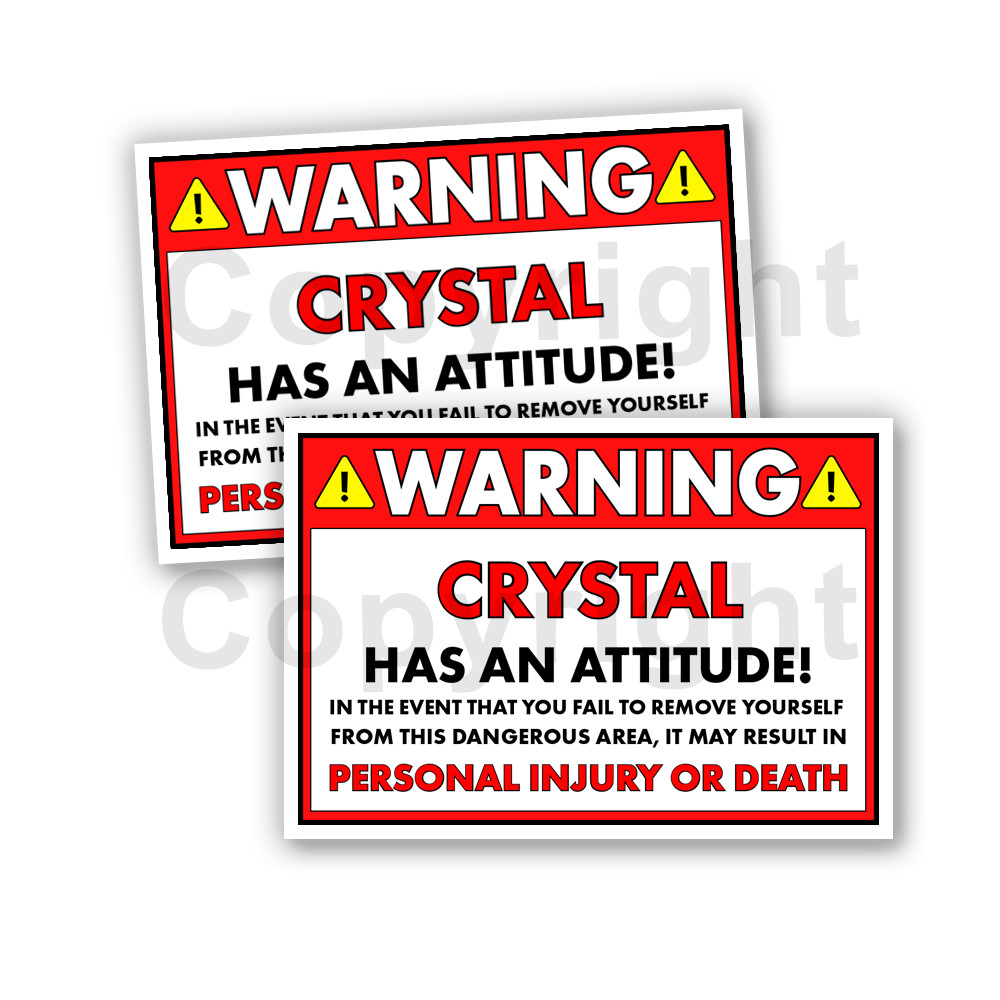 Crystal HAS AN ATTITUDE Funny Warning Stickers 5" wide Orange 2 Decals