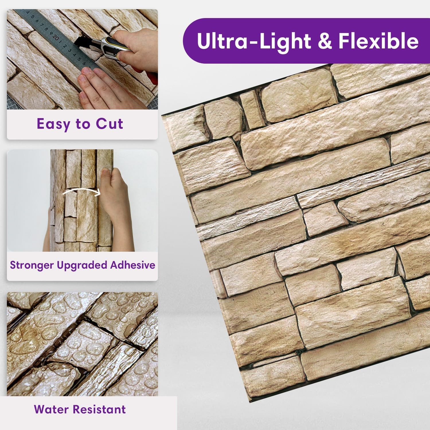 3D Faux Stone Wall Panels Peel and Stick, 10 Pcs 11.8" x 11.8", Stone-Look Te…