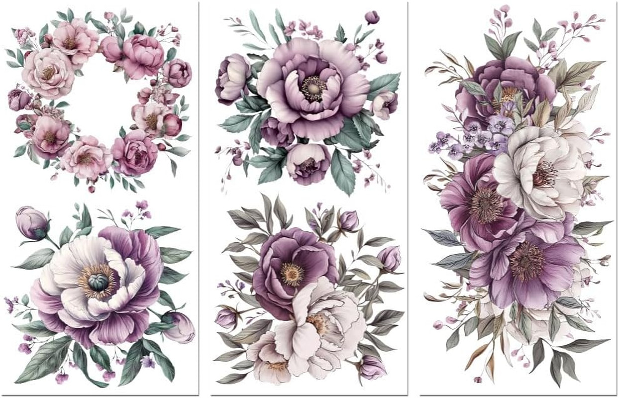 Rub on Transfer Sticker for Furniture Crafts Decor 6"X12" Pink and Purple Flower