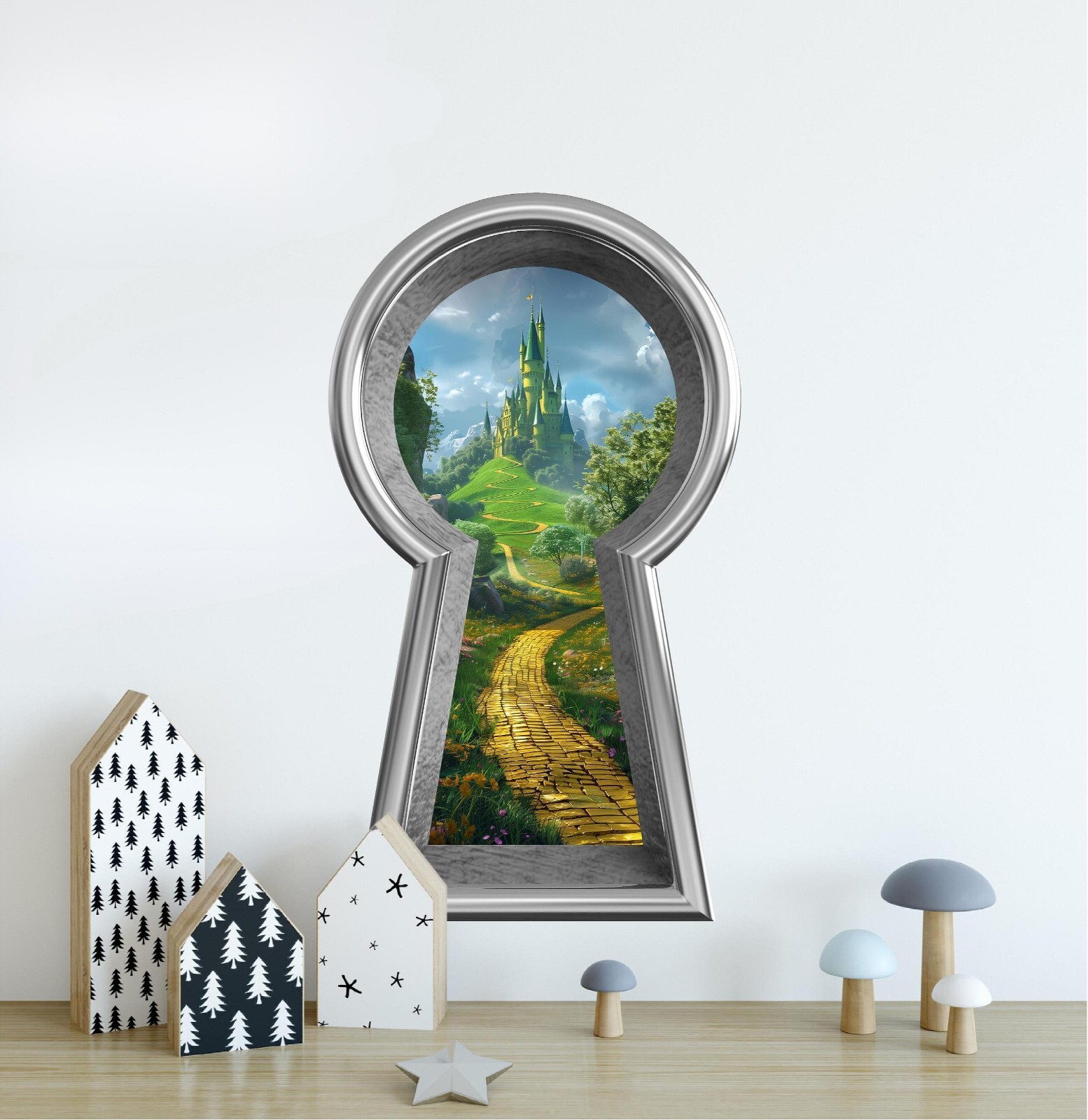 3D Keyhole Removable Wall Decal – Yellow Brick Road to Emerald Castle Decor
