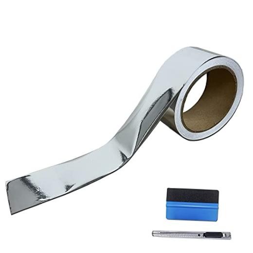 2 Inches x 30 FT Chrome Mirror Vinyl Tape Wrap Adhesive 2 IN x 30 FT Silver