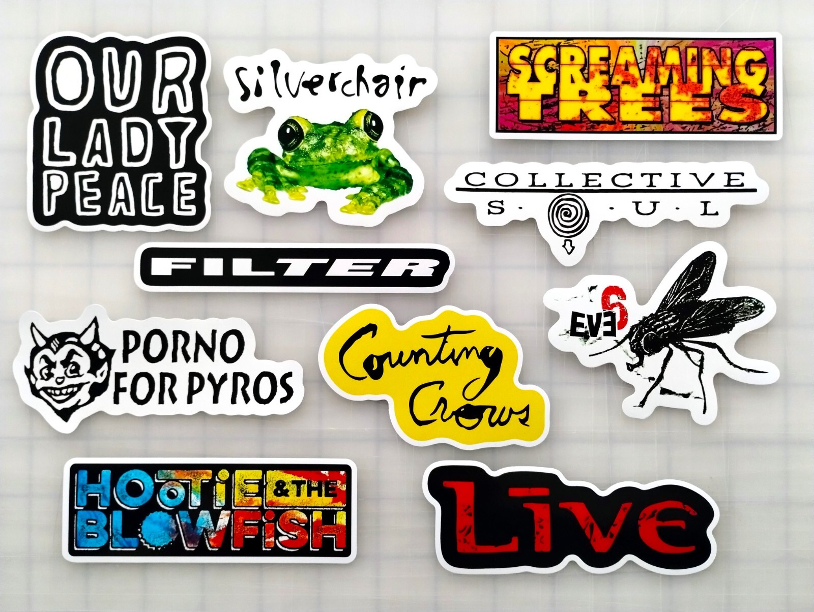 90's Alt Rock Bands Sticker Pack Vinyl (10) SET 7 Hootie Eve6 Crows Porno for