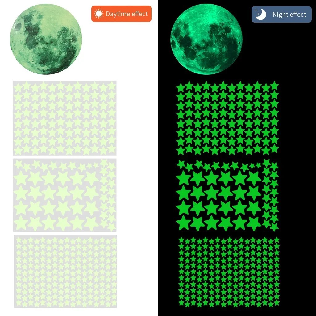 108PCS Glow in the Dark Moon Stars Wall Stickers Kids Bedroom Ceiling