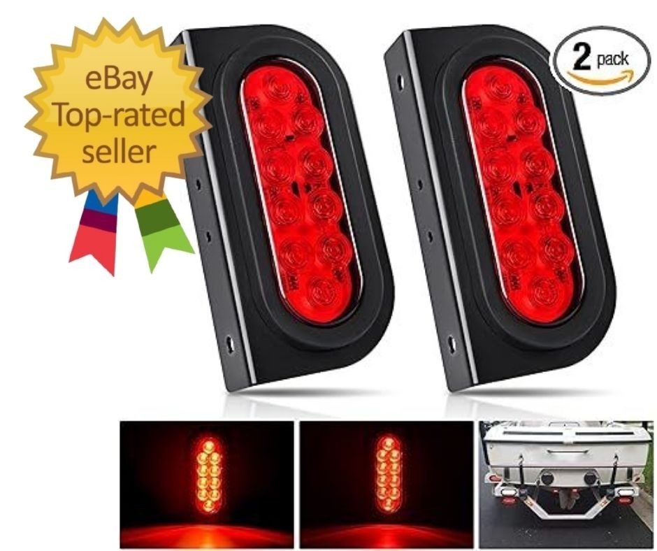 2PCS 6-Inch Waterproof Oval LED Trailer Tail Lights with Mounting Brackets