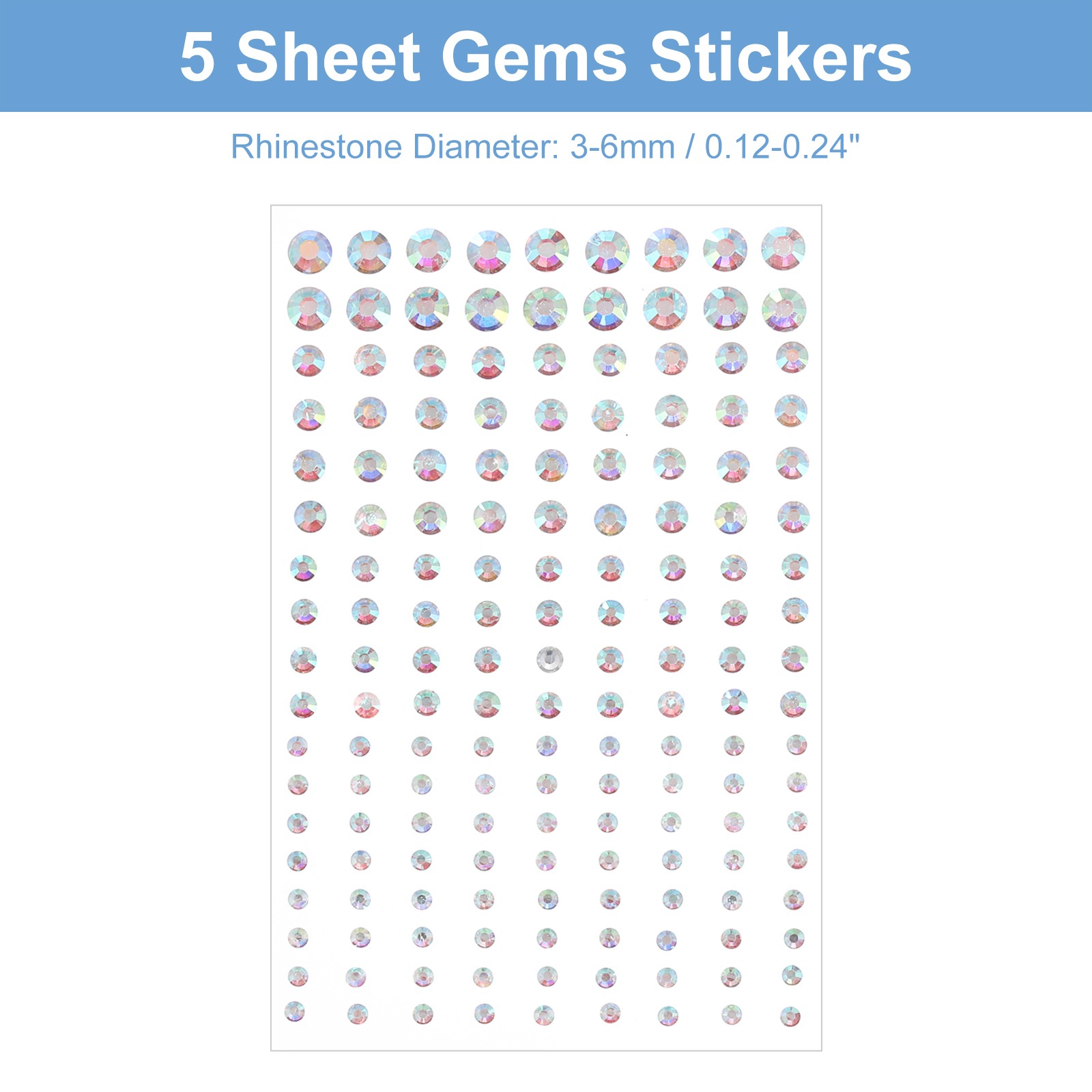 810Pcs 3/4/5/6mm Self Adhesive Rhinestone Sticker Colorful