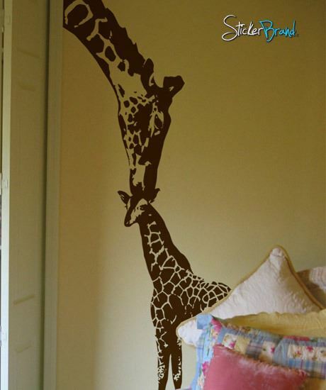 Baby Giraffe Decal Mother Giraffe Wall Decal Sticker. Africa Safari (Black) #384