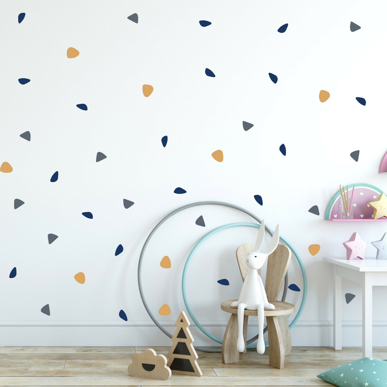 Blue Pink Circular Triangle dots Wall Fabric Decal Set Sticker Baby Room Decor