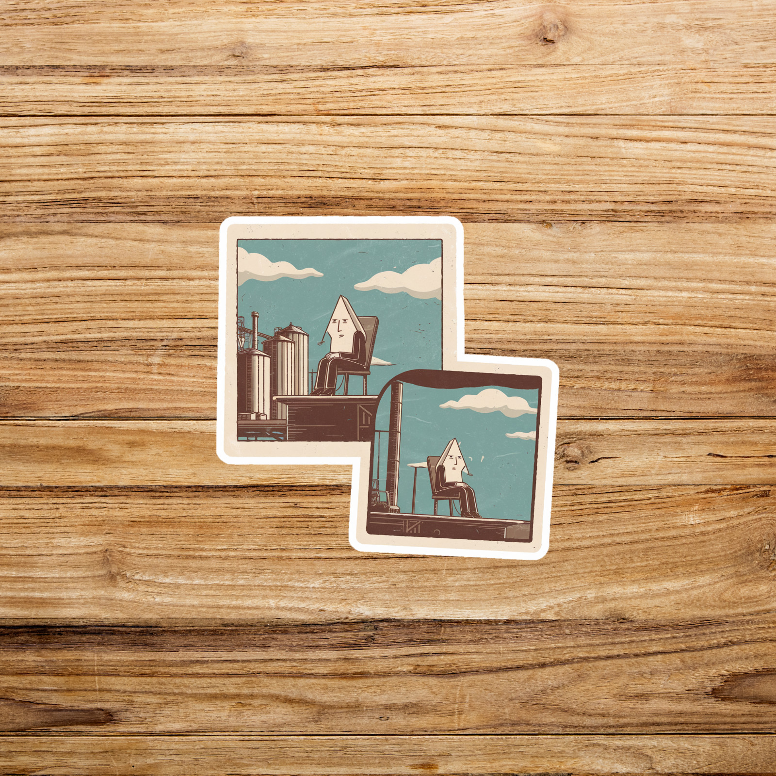 Surreal Industrial Landscape Sticker – Vintage Style Illustration Decal #2616