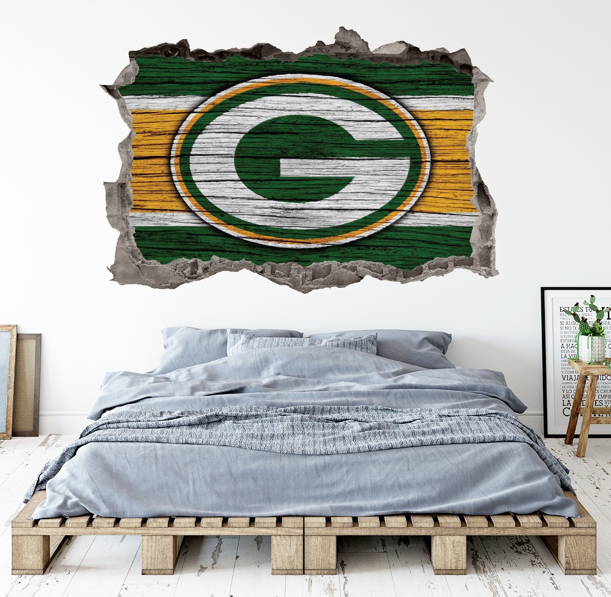 Green Bay Packers Wall Art Decal Logo 3D Smashed Football Print Decor Sticker