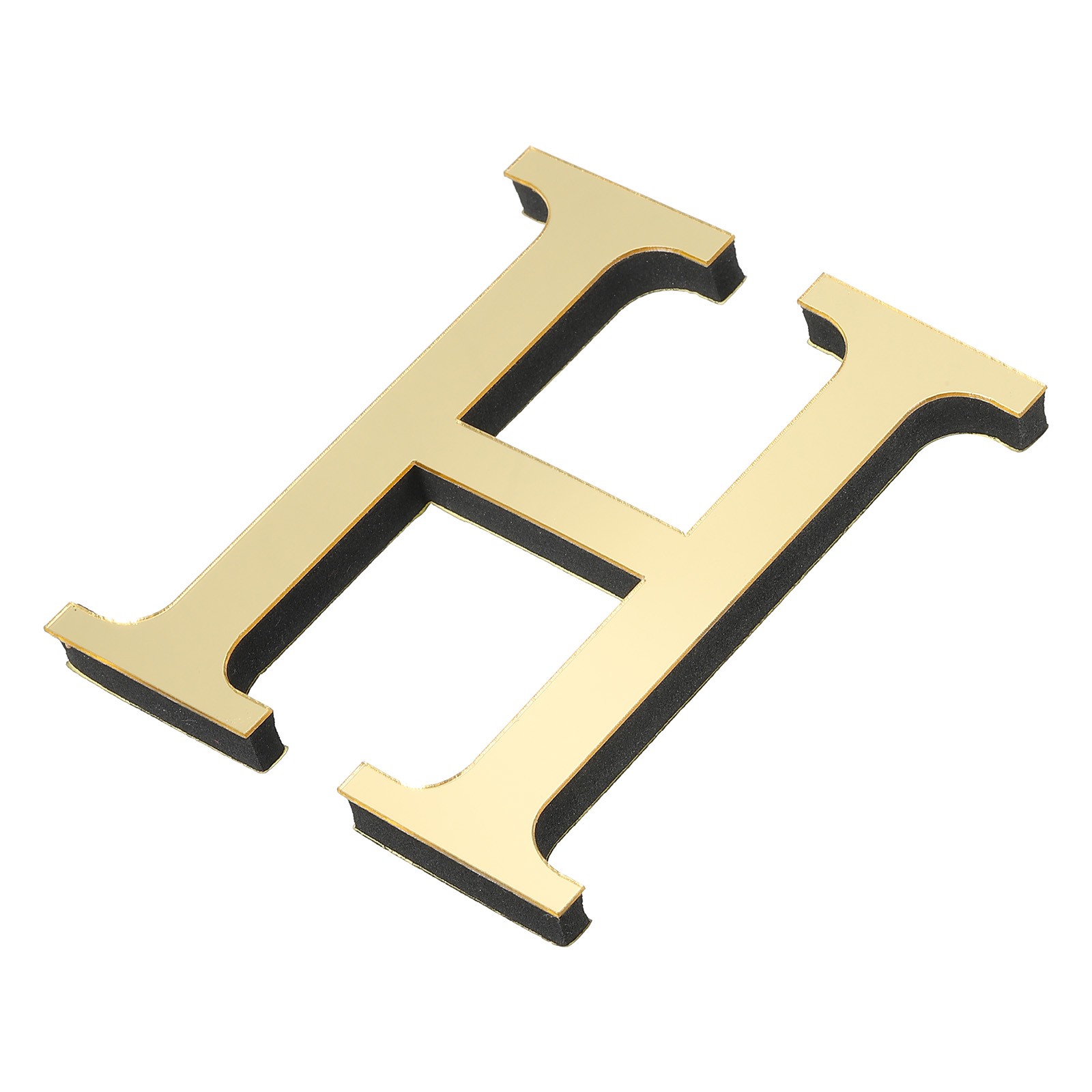 3D Acrylic Alphabet Mirror Wall Stickers Letter H Self-Adhesive Light Gold