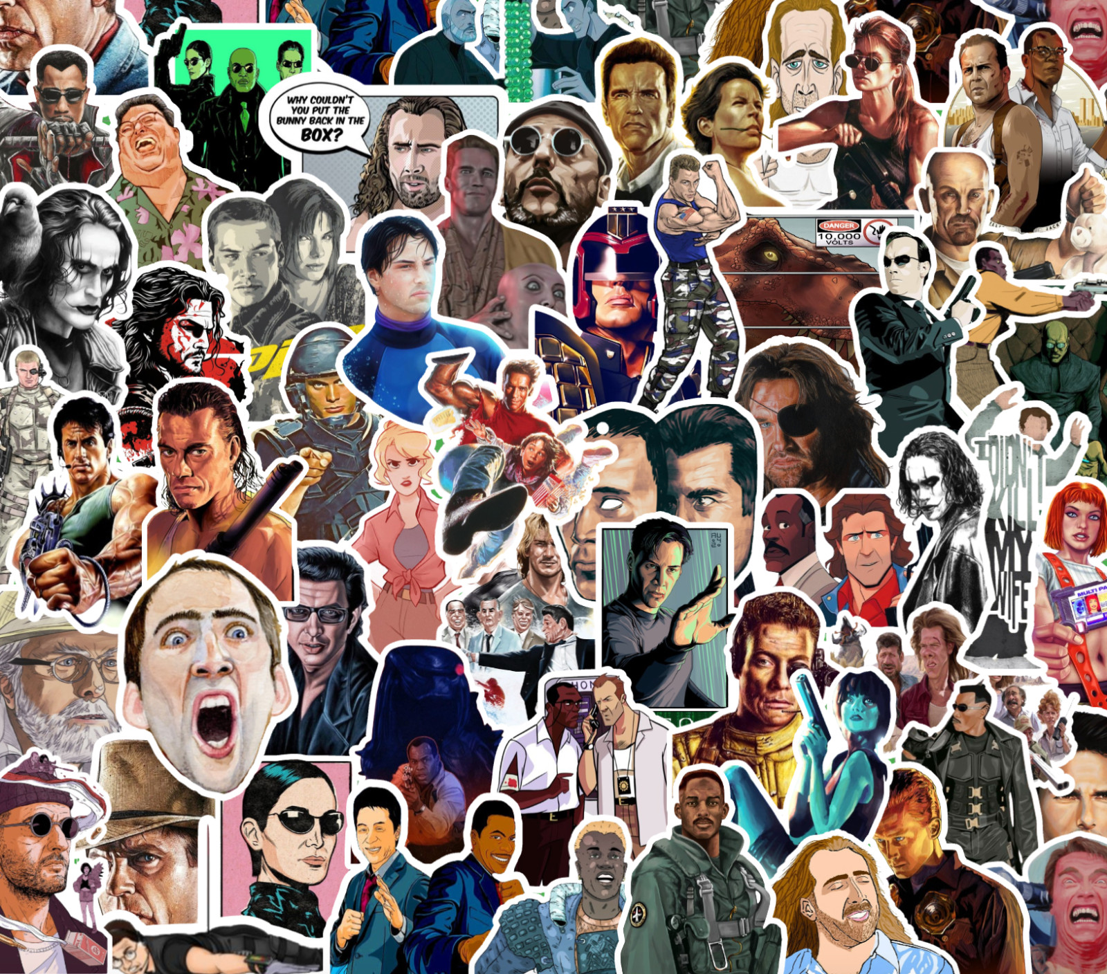 25/50 90's Action Movie Sticker Pack-Waterproof Vinyl- Matrix Jurassic Park