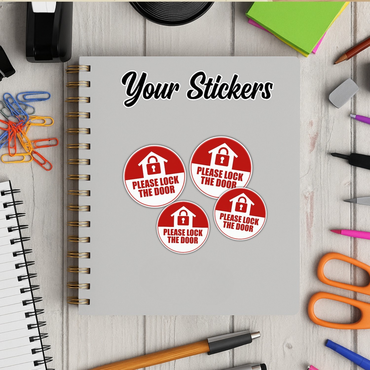 Please Lock the Door Stickers: Waterproof Vinyl Warning Labels, 4-Pack