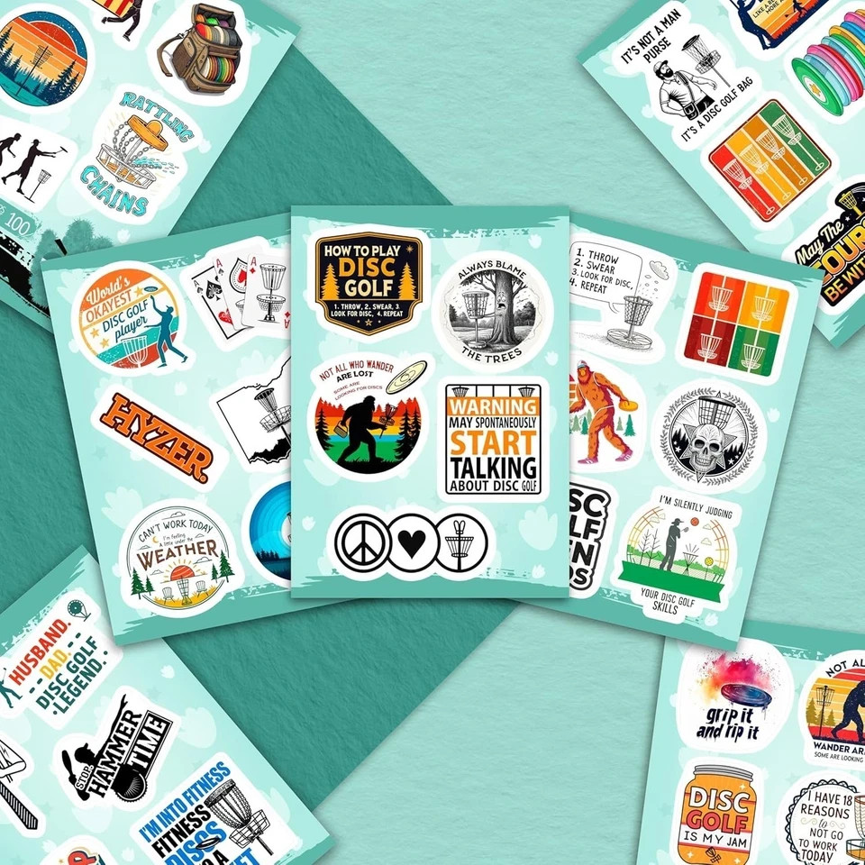 100Pcs Disc Golf Stickers Decals for Water Bottles – Disc Golf Gifts, Party Supp