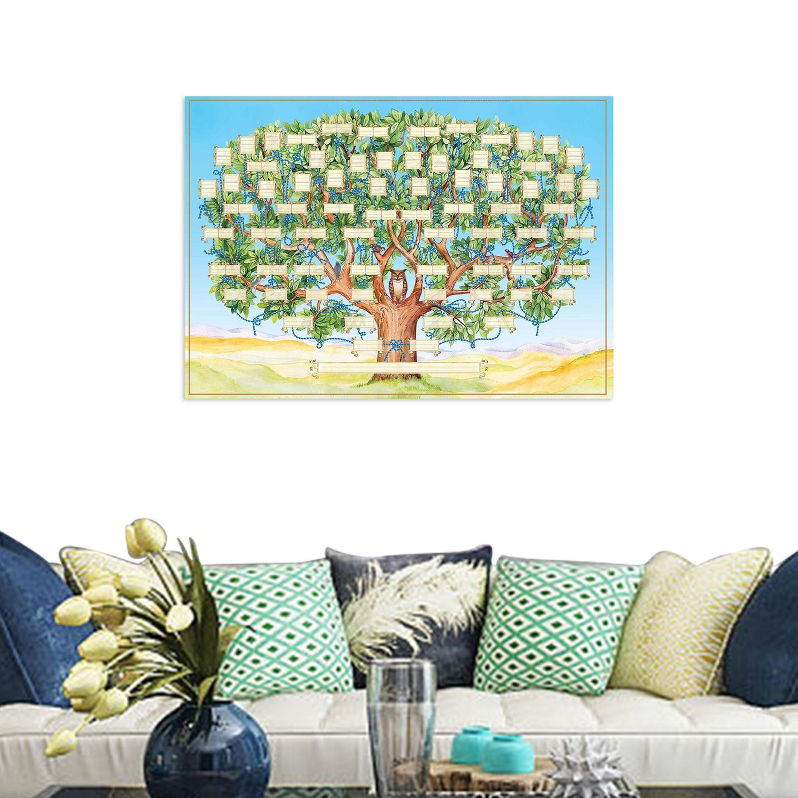 Family Tree Diagram Genealogy Blank Fillable Chart Wall Hanging Decor Poster