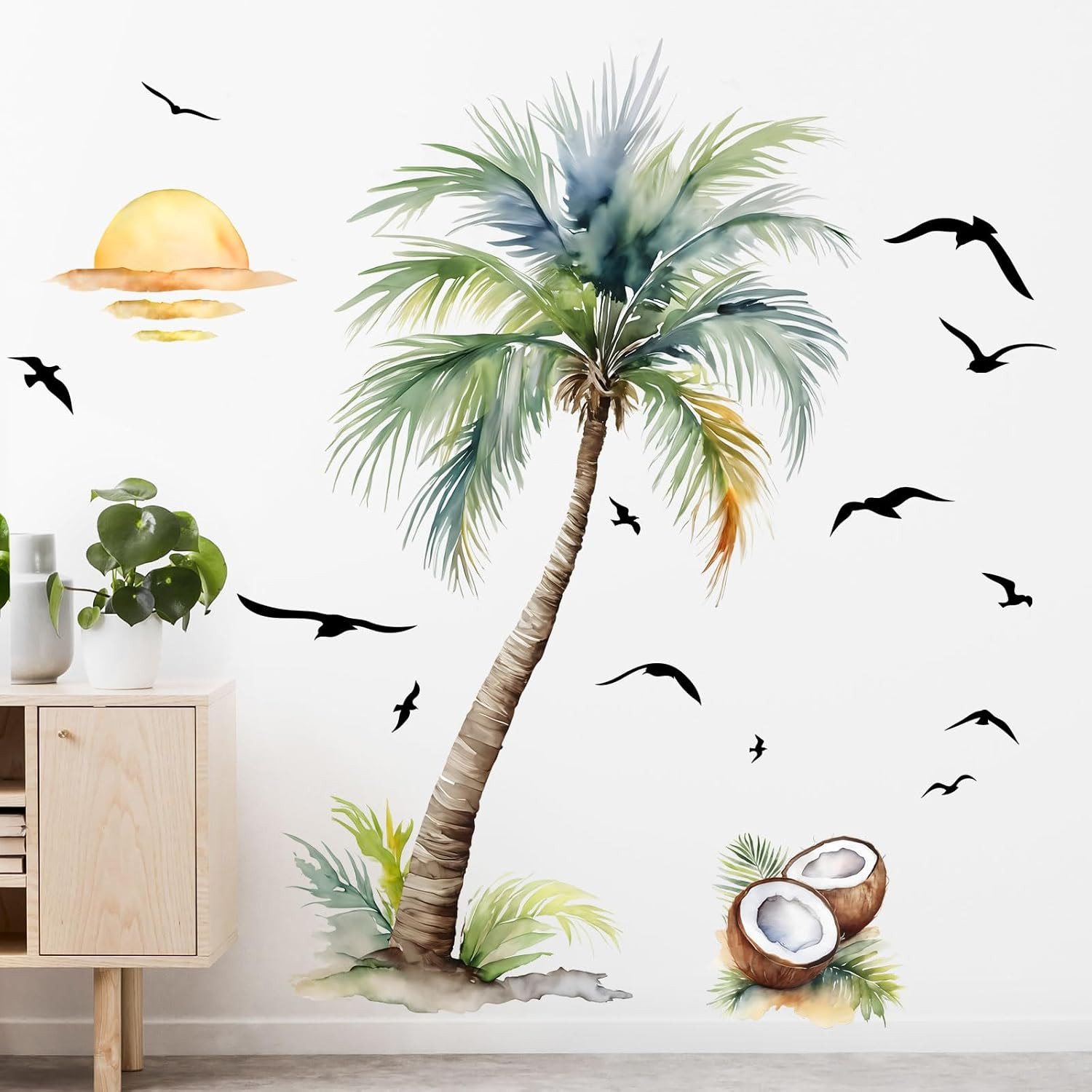 Tropical Palm Tree Wall Decals Peel and Stick Art for Nursery or Bedroom