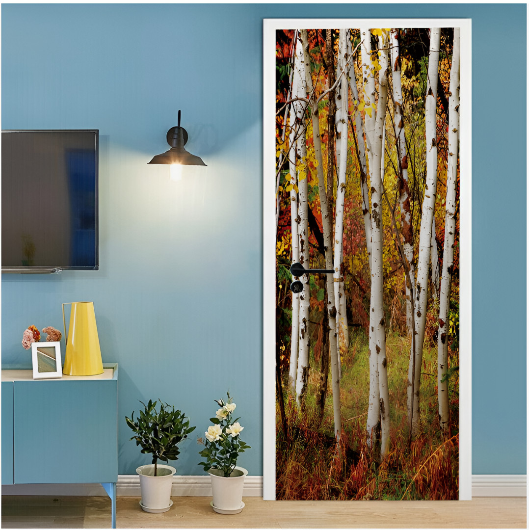 3D Forest Door Sticker Self Adhesive Wall Mural Wallpaper Living Room Home Decor