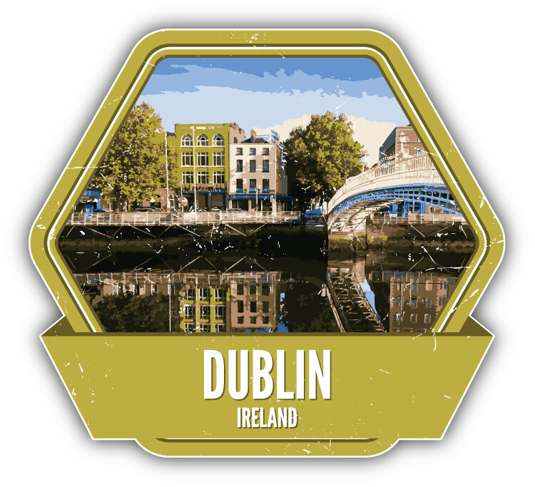 Dublin Ireland Grunge Vintage Travel Label Car Bumper Sticker Decal